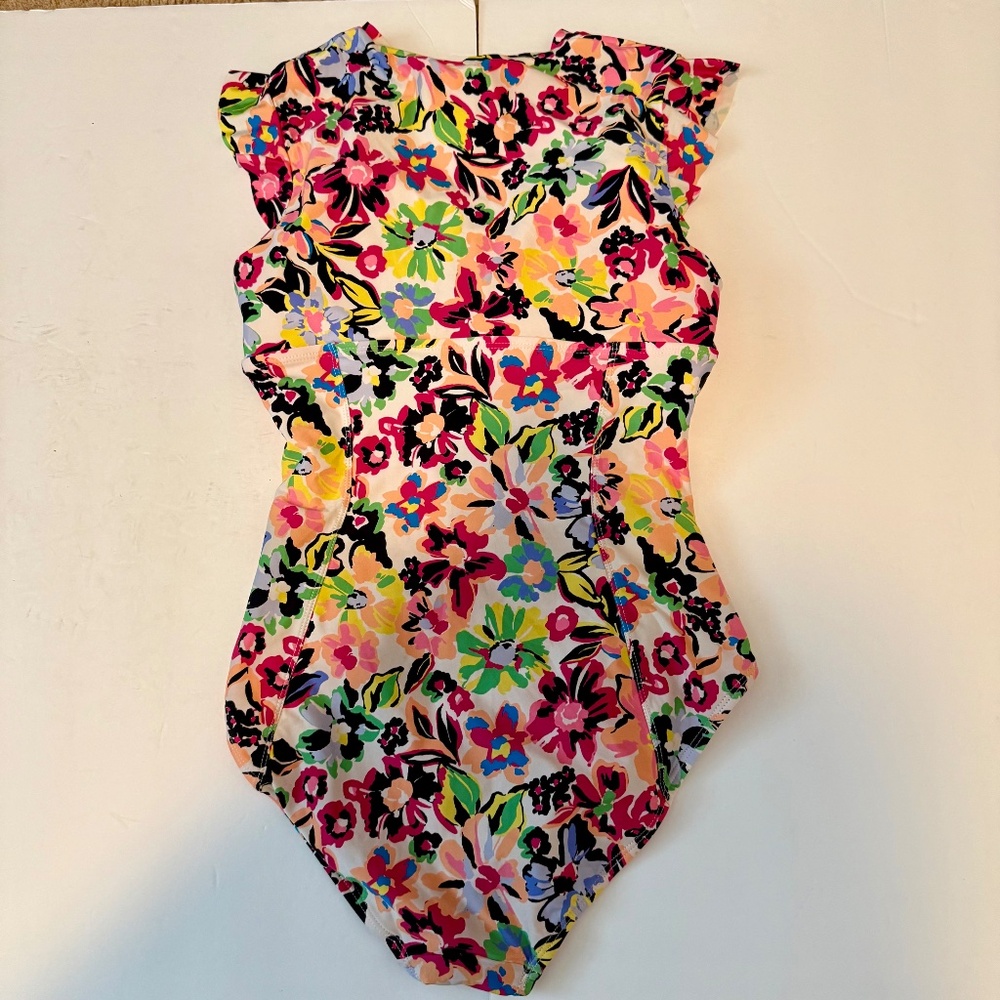 Anne Cole Sun Blossom Flutter Sleeve Zip Up One Piece Swimsuit Size 8 - Picture 7 of 14